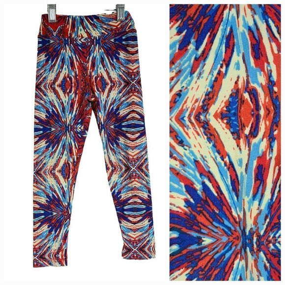 LuLaRoe July 4th Kaleidoscope Girls S/M (Fits Size 2T-8) Butter Soft Legging Red - Picture 1 of 6